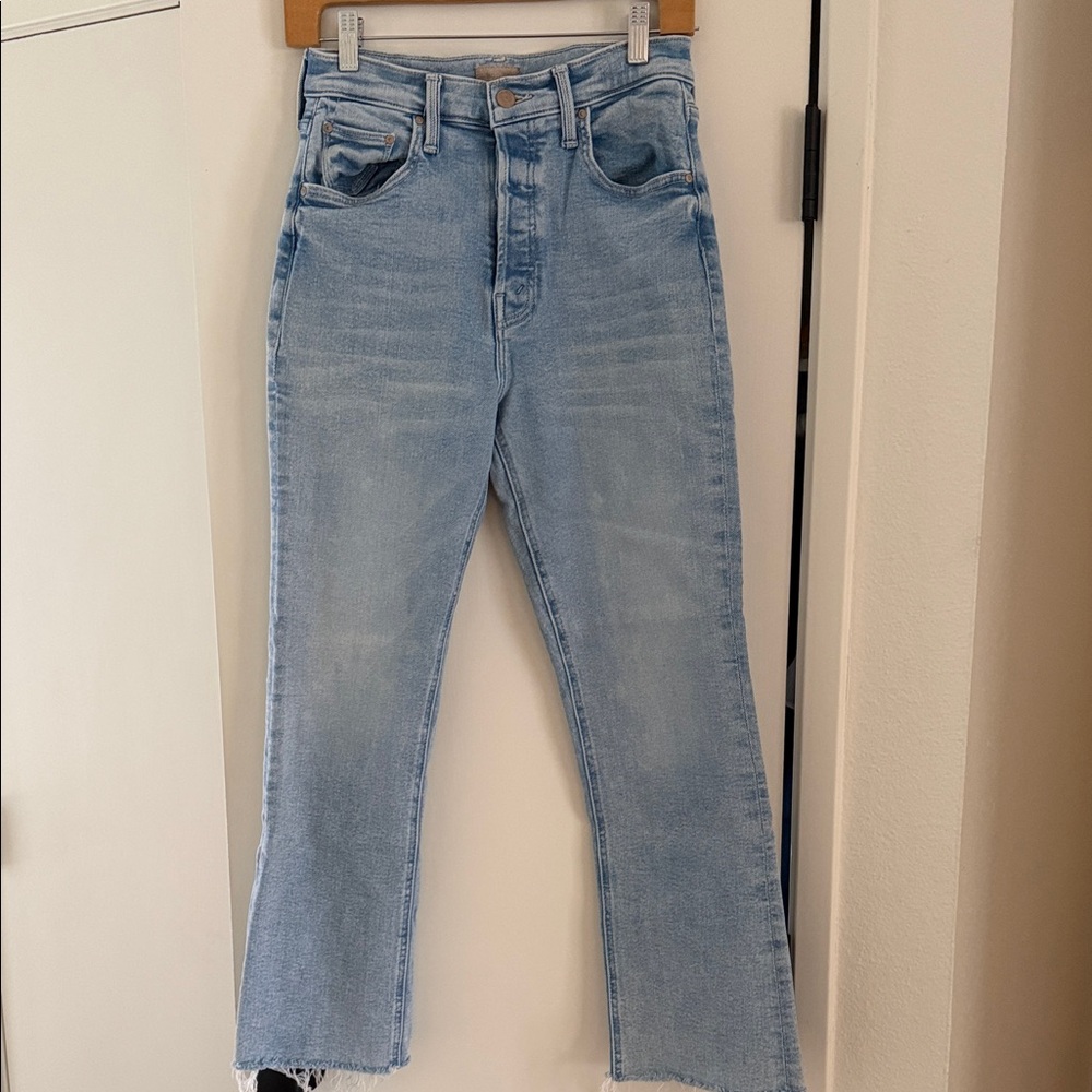 MOTHER Tripper Ankle Fray Size 25 Light Blue High-Rise Straight Jeans